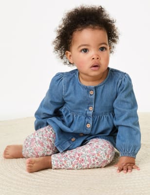 

M&S Collection 2-teiliges Outfit aus Oberteil und Leggings aus reiner Baumwolle (0-3 Jahre) - Denim Mix, Denim Mix