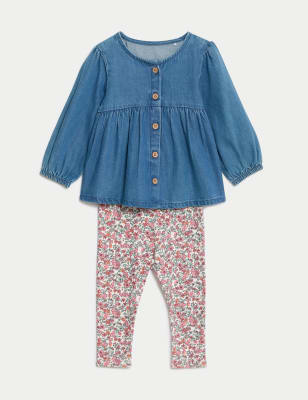 

Girls M&S Collection 2pc Pure Cotton Top & Leggings Outfit (0-3 Yrs) - Denim Mix, Denim Mix