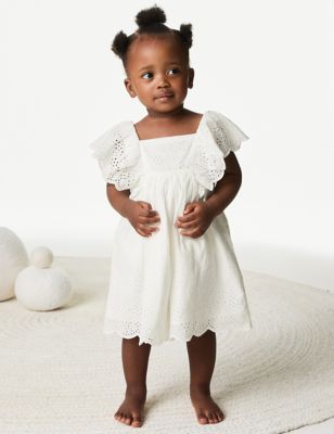 M&S Girls 2pc Pure Cotton Dress Outfit (0-3 Yrs) - 0-3 M - Cream, Cream