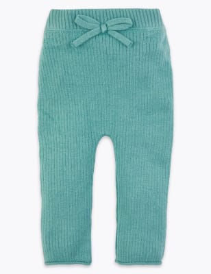 Leggings en maille c&ocirc;tel&eacute;e &agrave; bordures style ruban