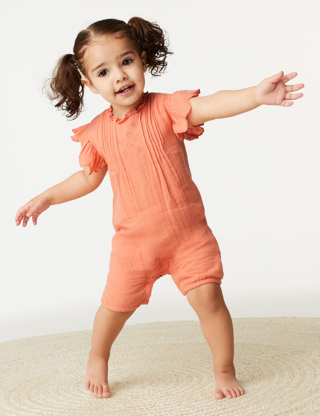 Pure Cotton Embroidered Floral Romper (0-3 Yrs) image 1