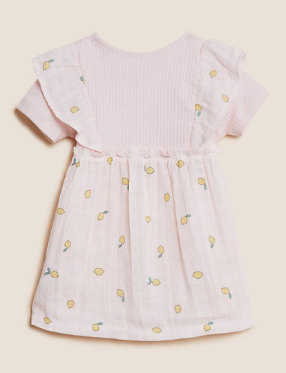 Pure Cotton Lemon Print Dress (0-3 Yrs)