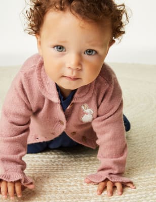 M&S Girls Peter Rabbit Knitted Cardigan (0-3 Yrs) - 3-6 M - Blush, Blush,Cream Mix