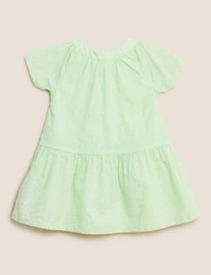 

M&S Collection Besticktes Kleid aus reiner Baumwolle mit Punktmuster (0-3 J.) - Light Green, Light Green