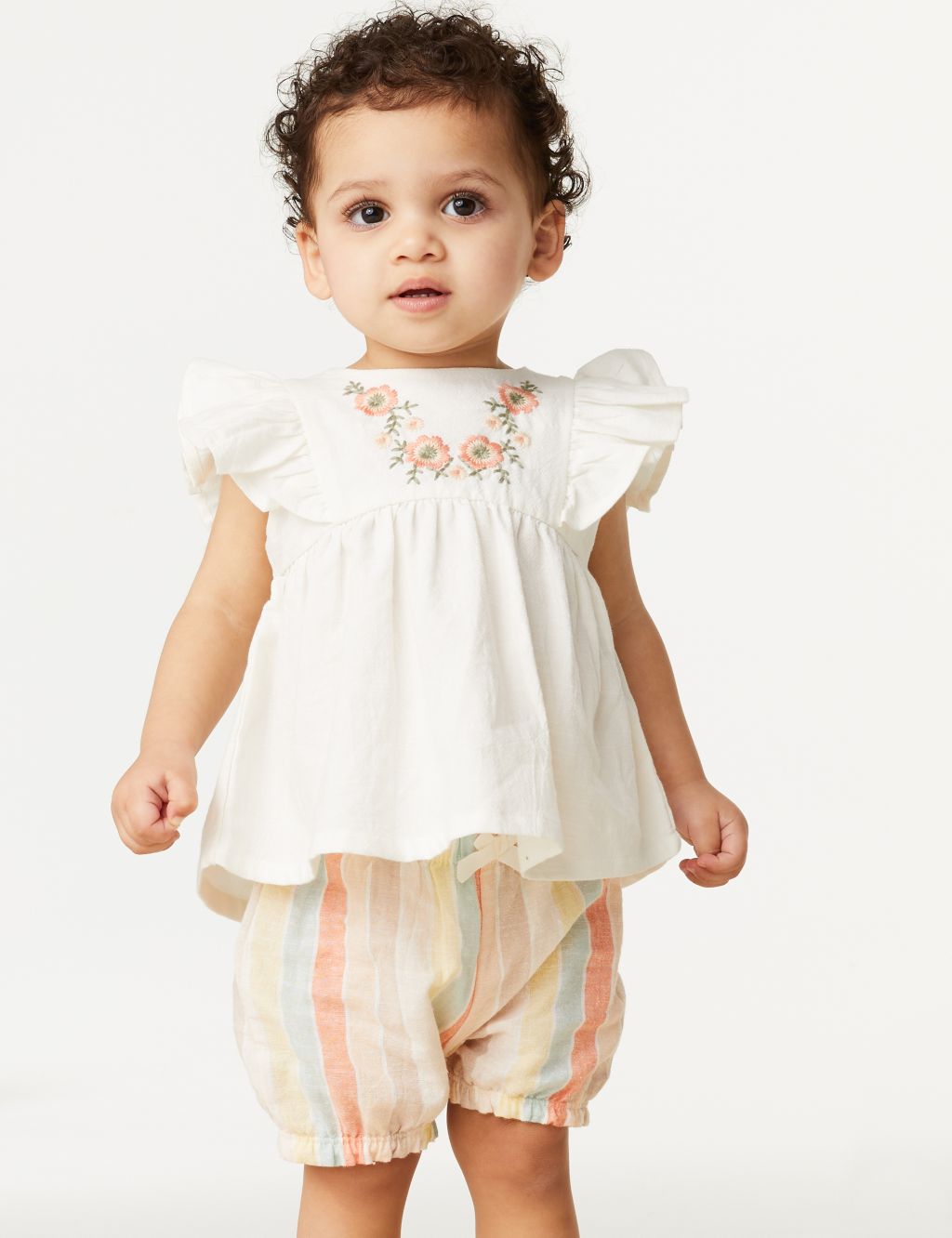 2pc Cotton Rich Floral Striped Outfit (0-3 Yrs) image 1