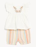 2pc Cotton Rich Floral Striped Outfit (0-3 Yrs)