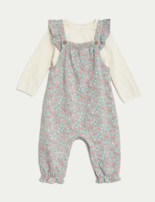 2pc Cotton Rich Ditsy Floral Dungaree Outfit (1-3 Yrs) | M&S Collection | M&S