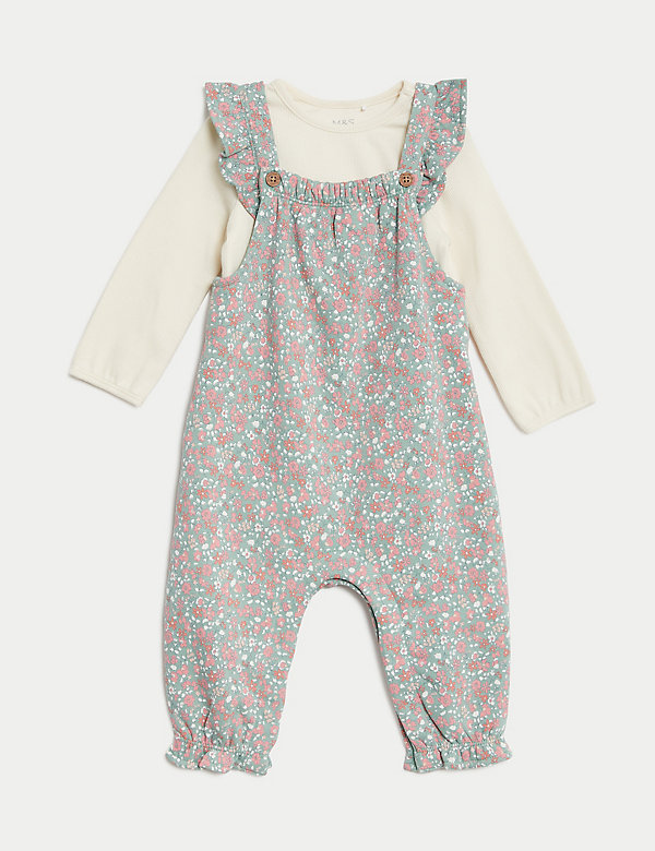 2pc Cotton Rich Ditsy Floral Dungaree Outfit (1-3 Yrs) - OM