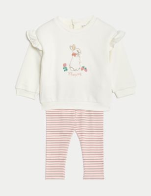M&S Girl's 2pc Cotton Rich Peter Rabbit Outfit (0-3 Yrs) - 3-6 M - Cream Mix, Cream Mix