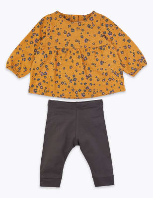 Ensemble 2&nbsp;pi&egrave;ces en coton &agrave; imprim&eacute; fleuri