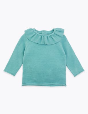 Top en maille &agrave; encolure volant&eacute;e