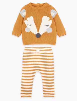 Ensemble 2&nbsp;pi&egrave;ces en maille avec top &agrave; motif renard et bas