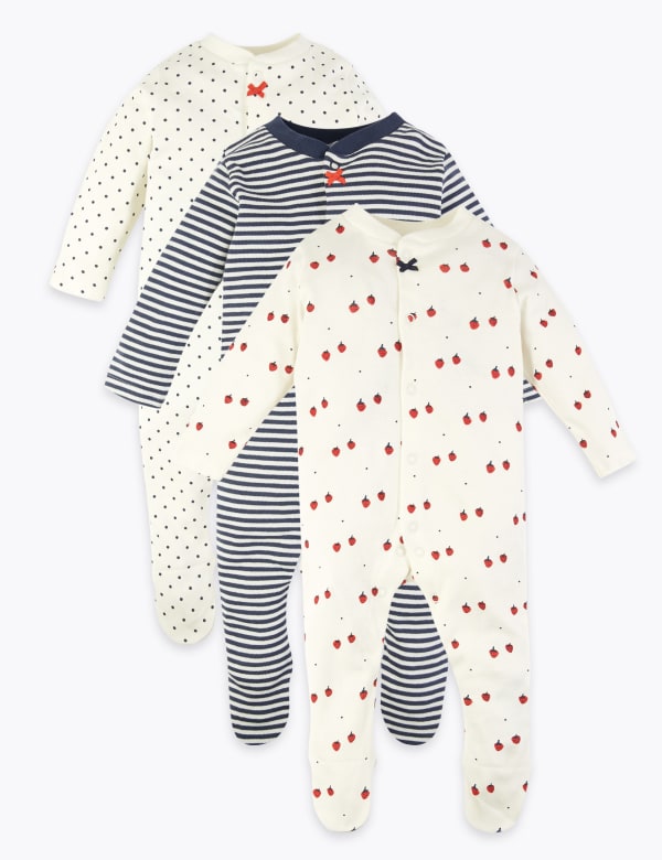 3 Pack Organic Cotton Sleepsuits (6½lbs-3 Yrs)