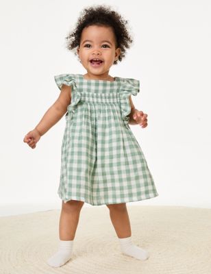 

Girls M&S Collection Pure Cotton Gingham Frill Dress (0-3 Yrs) - Green Mix, Green Mix