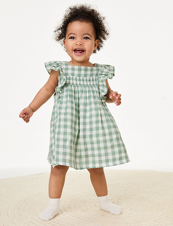 Pure Cotton Gingham Frill Dress (0-3 Yrs) - US