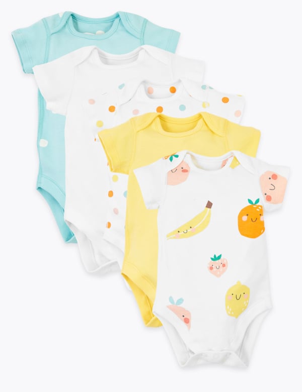 5 Pack Organic Cotton Fruit Bodysuits (6½lbs-3 Yrs)