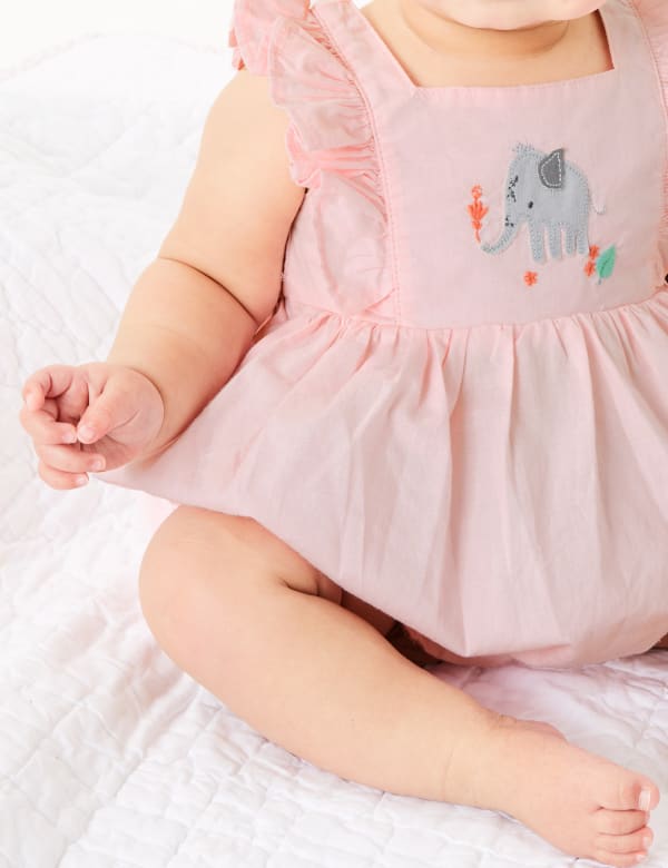 Pure Cotton Applique Elephant Romper (7 lbs - 12 Mths)