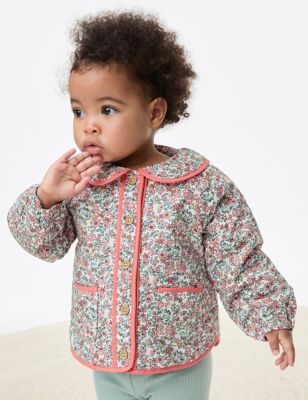 M&S Girl's Pure Cotton Ditsy Floral Jacket (0-3 Yrs) - 3-6 M - Pink Mix, Pink Mix