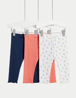 M&S Cotton Floral Draw Cord Leggings, 3 Pack, 12-18 Months -  HelloSupermarket