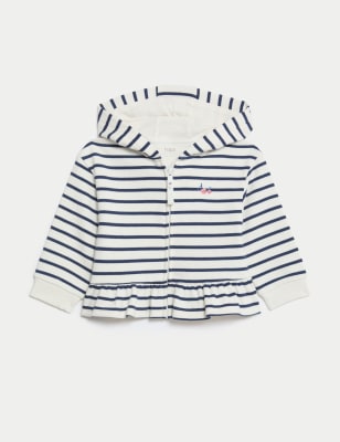 M&S Girls Cotton Rich Striped Hoodie (0-3 Yrs) - 18-24 - Navy Mix, Navy Mix