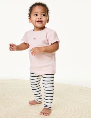 M&S Girls Cotton Rich Striped Outfit (0-3 Yrs) - 3-6 M - Pink Mix, Pink Mix