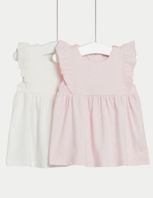 M&S Girls 2pk Pure Cotton Tops (0-3 Yrs) - 3-6 M - Multi, Multi