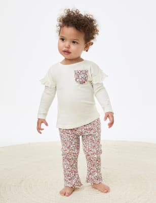 

M&S Collection 2-teiliges Outfit mit hohem Baumwollanteil und Blümchenmuster (0-3 Jahre) - Pink Mix, Pink Mix