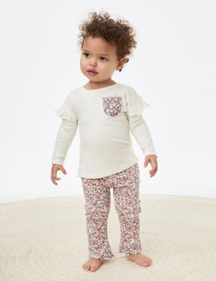 M&S Girls 2pc Cotton Rich Ditsy Floral Outfit (0-3 Yrs) - 12-18 - Pink Mix, Pink Mix