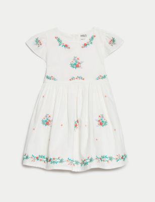 Pure Cotton Embroidered Dress (0-3 Yrs) - NO