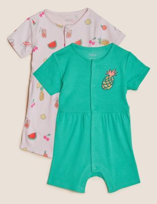 2pk Pure Cotton Fruit Print Rompers (0-3 Yrs) - RO
