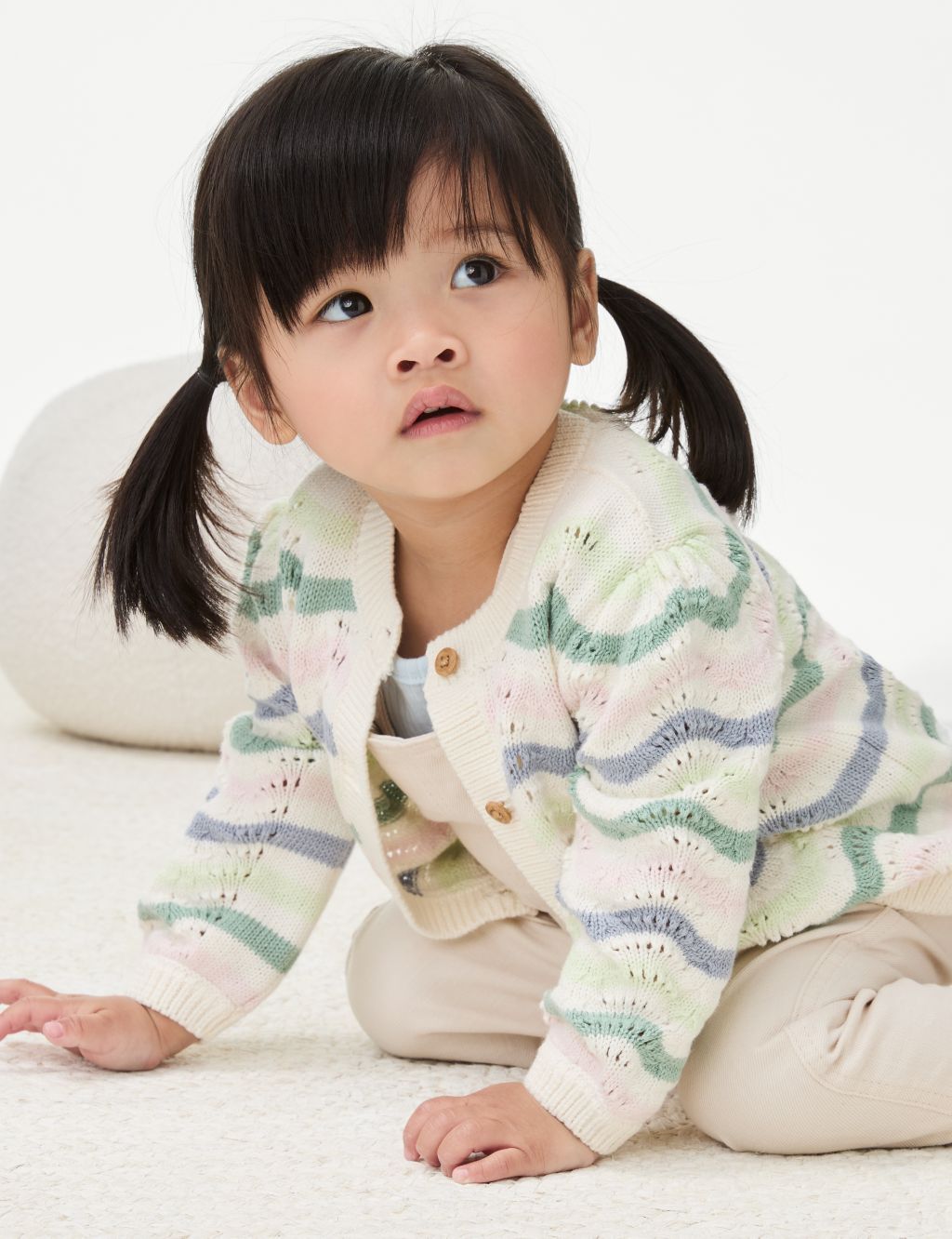 Pure Cotton Striped Pointelle Cardigan (0-3 Yrs)