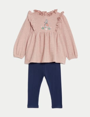 M&S Girls 2pc Cotton Rich Peter Rabbit Outfit (0-3 Yrs) - 0-3 M - Pink Mix, Pink Mix