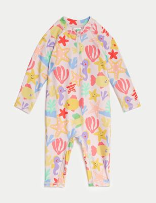 M&S Girl's Sea Life Long Sleeve Swim All In One (0-3 Yrs) - 3-6 M - Yellow Mix, Yellow Mix