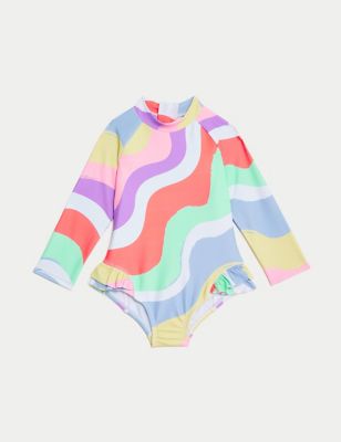 M&S Girl's Rainbow Wave Swimsuit (0-3 Yrs) - 0-3 M - Multi, Multi