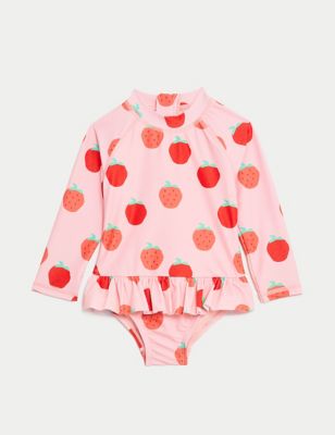 Strawberry Print Long Sleeve Swimsuit (0-3 Yrs)