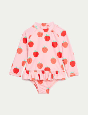 M&S Girls Strawberry Print Long Sleeve Swimsuit (0-3 Yrs) - 18-24 - Lilac Mix, Lilac Mix