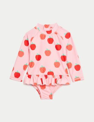 M&S Girls Strawberry Print Long Sleeve Swimsuit (0-3 Yrs) - 0-3 M - Lilac Mix, Lilac Mix