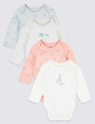 4 Pack Pure Cotton Nature Print Bodysuits (7lbs-12 Mths) 