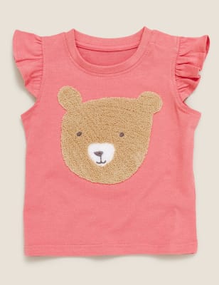 T-shirt 100 % coton à motif ours (jusqu'au 3 ans) - Dusky Pink