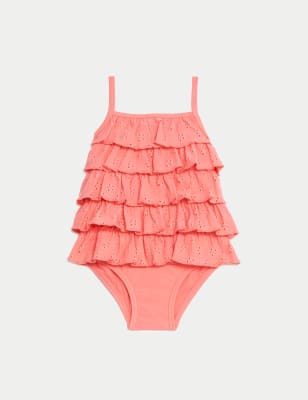 M&S Girls Ruffle Swimsuit (0-3 Yrs) - 3-6 M - Pink, Pink