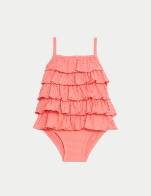 M&S Girls Ruffle Swimsuit (0-3 Yrs) - 3-6 M - Pink, Pink