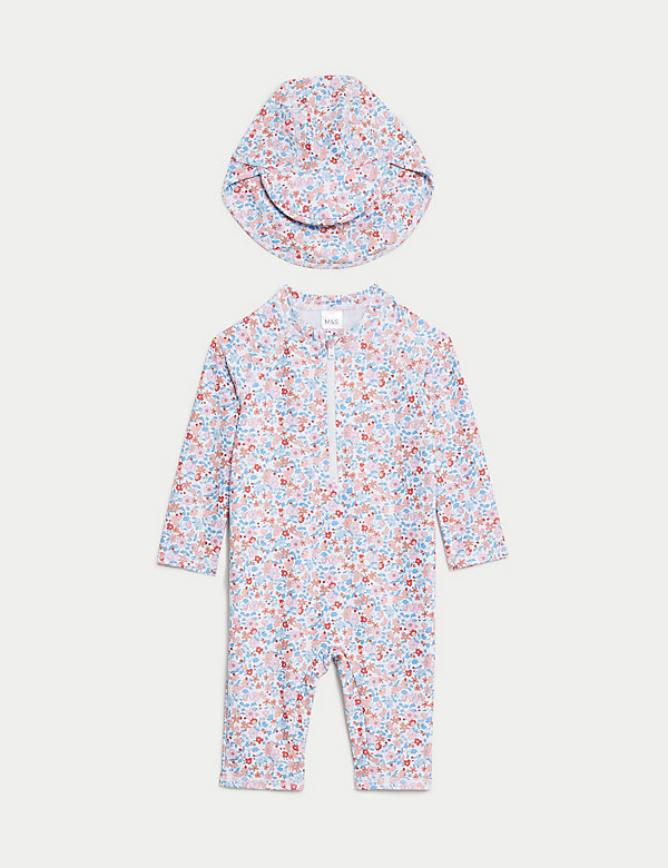 2pc Floral Swimsuit and Hat (0-3 Yrs) - OM