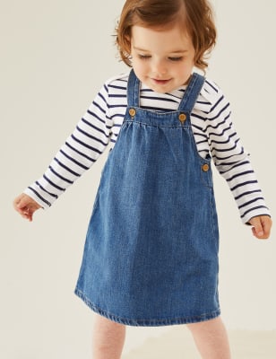 

M&S Collection 2-teiliges Schürzenkleid-Outfit aus reinem Baumwoll-Denim (0-3 Jahre) - Med Blue Denim, Med Blue Denim