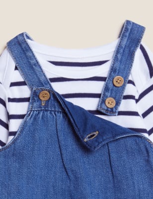 

M&S Collection 2-teiliges Schürzenkleid-Outfit aus reinem Baumwoll-Denim (0-3 Jahre) - Med Blue Denim, Med Blue Denim