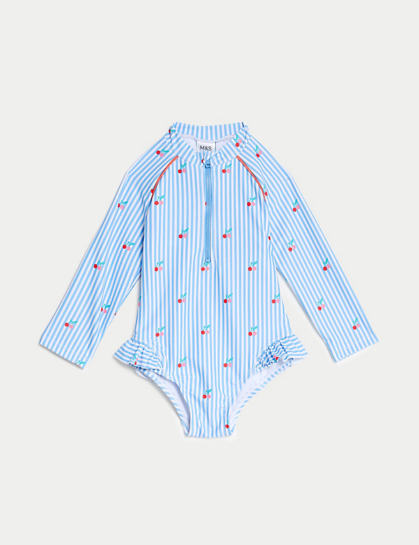 Striped Cherry Print Frill Swimsuit (0-3 Yrs) - DE