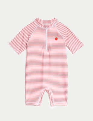 M&S Girls Striped Zip Swimsuit (0-3 Yrs) - 3-6 M - Pink Mix, Pink Mix