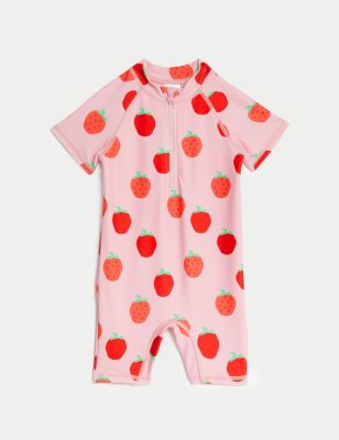 M&S Girl's Strawberry Print All In One (0-3 Yrs) - 0-3 M - Lilac Mix, Lilac Mix