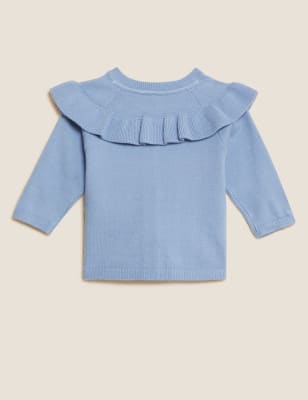 

M&S Collection Cárdigan con cuello con volantes (0-3 años) - Light Blue, Light Blue
