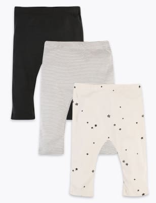 Lot de 3&nbsp;leggings en coton &agrave; imprim&eacute; rayures et &eacute;toiles