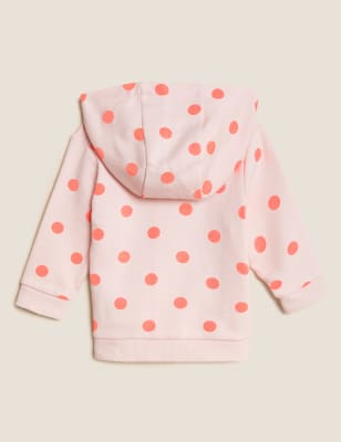 

M&S Collection Sudadera con capucha de algodón con cremallera de topos (0-3 años) - Pink, Pink